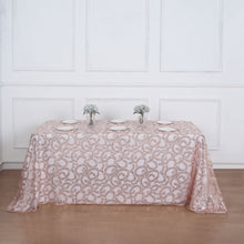 90x156inch Blush Rose Gold Sequin Leaf Embroidered Tulle Rectangular Tablecloth, Sheer Overlay