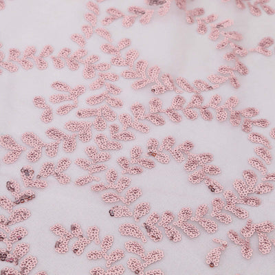 Pink embroidered floral pattern on sheer fabric.