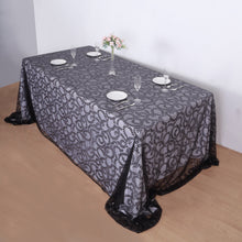 90inch x 156inch Black Sequin Leaf Embroidered Tulle Rectangular Tablecloth