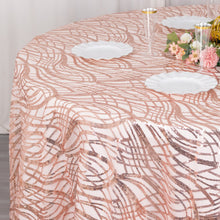 120inch Blush Rose Gold Wave Mesh Round Tablecloth With Embroidered Sequins