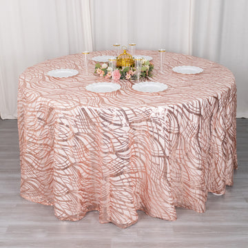 Add a Touch of Splendor with the Rose Gold Wave Embroidered Sequin Tablecloth