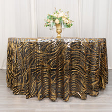 120inch Black Gold Wave Mesh Round Tablecloth With Embroidered Sequins
