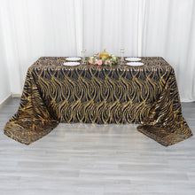 90x156inch Black Gold Wave Mesh Rectangular Tablecloth With Embroidered Sequins