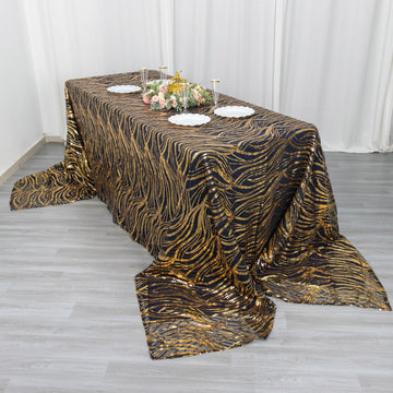 Create Unforgettable Memories with the Black Gold Wave Mesh Tablecloth