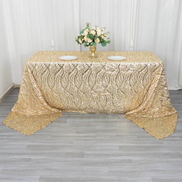 Elevate Your Event with the Champagne Wave Mesh Rectangular Tablecloth