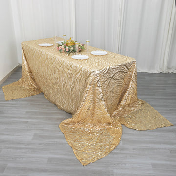 Add Glamour and Splendor to Your Event with the Champagne Wave Mesh Rectangular Tablecloth