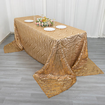Transform Your Table into a Luxurious Focal Point with the Gold Wave Mesh Rectangular Tablecloth