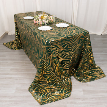 Add a Touch of Splendor with the Hunter Emerald Green Gold Wave Embroidered Sequin Tablecloth