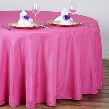 Add a Pop of Elegance with the Fuchsia Seamless Polyester Round Tablecloth 108
