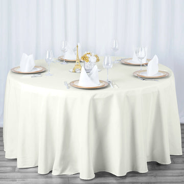 Easy to Clean and Maintain Ivory Seamless Premium Polyester Round Tablecloth