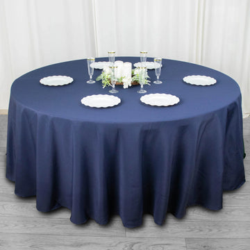 Easy to Clean and Care for: The Navy Blue Seamless Premium Polyester Round Tablecloth