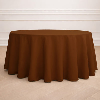 Polyester Round Tablecloth 120" Cinnamon Brown - Durable & Seamless Table Cover