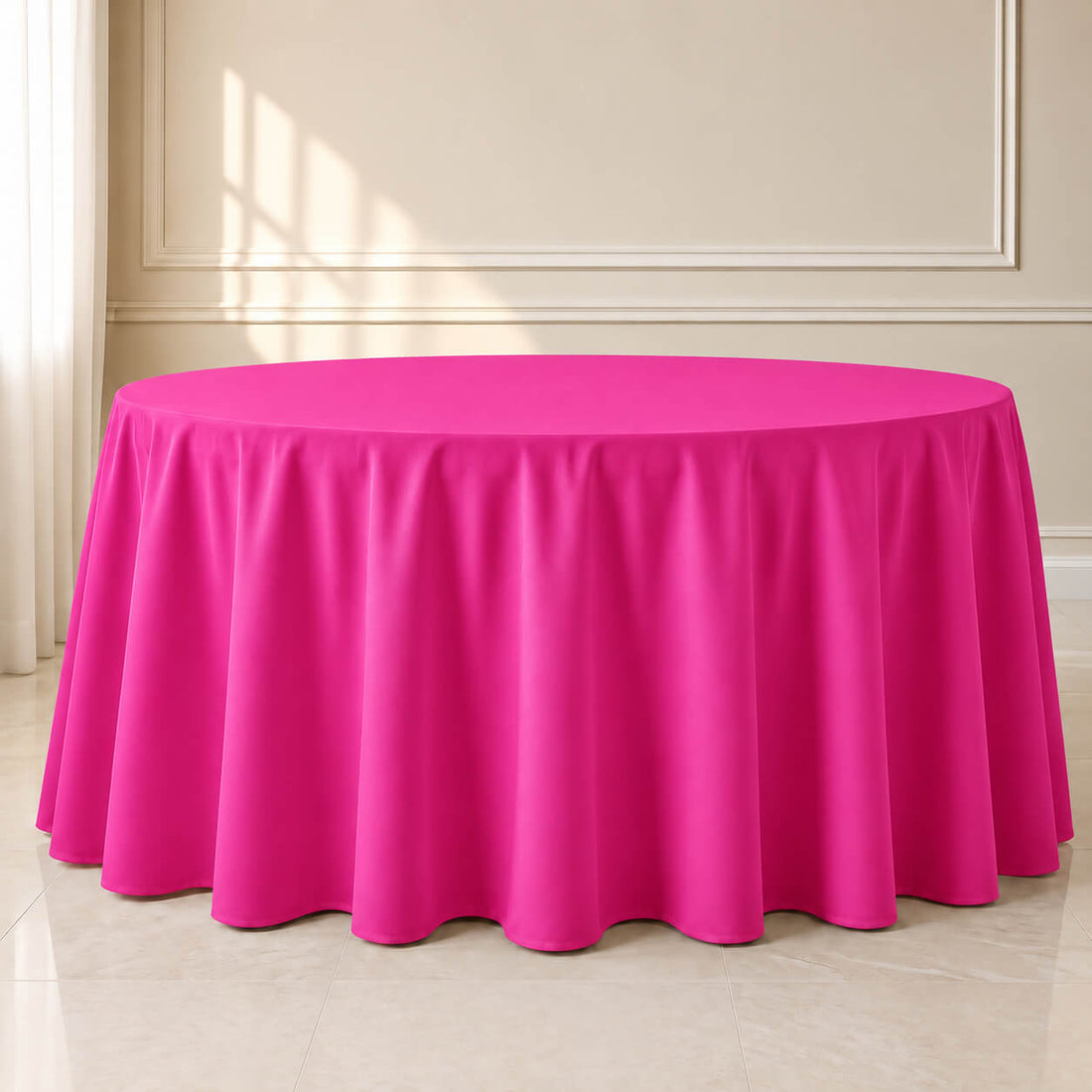 Fuchsia round tablecloth, 120-inch durable and seamless table cover.
