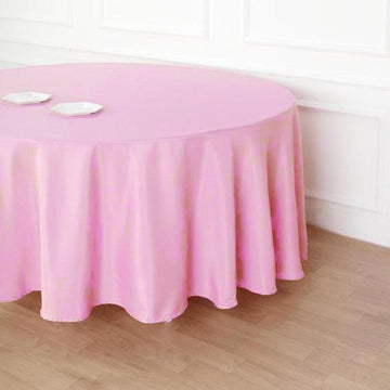Create a Dreamy Atmosphere with the Pink Seamless Polyester Round Tablecloth 120