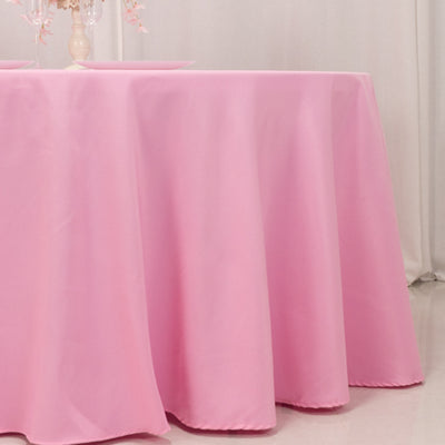 Pink tablecloth draped elegantly over a table.