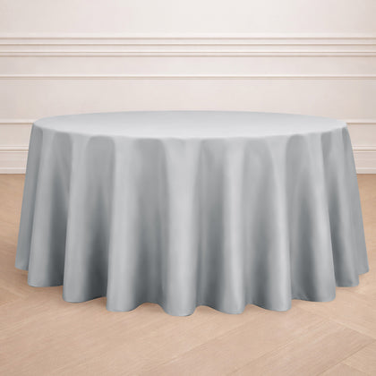 Polyester Round Tablecloth 120" Silver - Durable & Seamless Table Cover