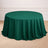 Round green tablecloth on a wooden floor.