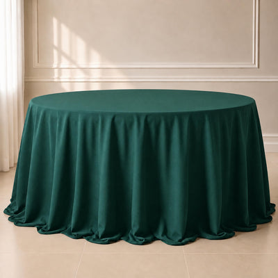 Polyester Round Tablecloth 132" Hunter Emerald Green - Seamless Finish Table Cover