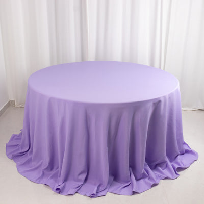 Round lavender tablecloth with elegant draping