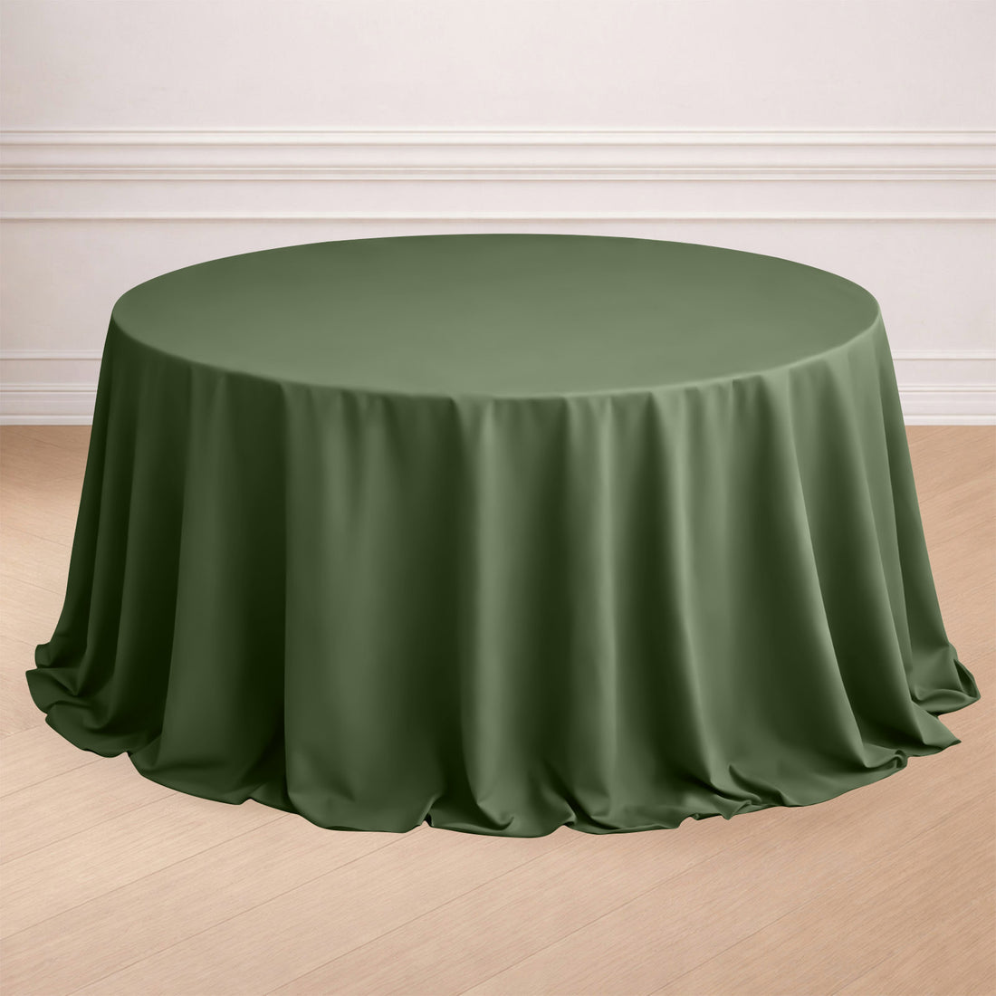 Green round tablecloth draping elegantly over a circular table.