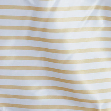 Elegant White/Champagne Seamless Stripe Satin Rectangle Tablecloth 90"x132"