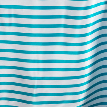 Elevate Your Event Decor with the White/Turquoise Seamless Stripe Satin Rectangle Tablecloth