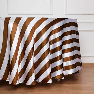 Create a Magical Atmosphere with the Gold and White Seamless Stripe Satin Round Tablecloth 120