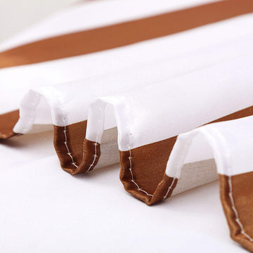 Enhance Your Event Decor with our Gold and White Stripe Satin Tablecloth