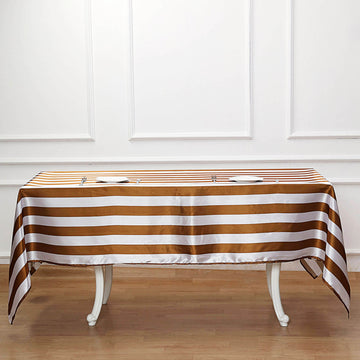Elegant Gold and White Seamless Stripe Satin Rectangle Tablecloth 60"x102"