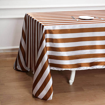 Create a Luxurious Atmosphere with the Gold / White Seamless Stripe Satin Rectangle Tablecloth
