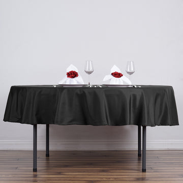 Elegant Black Seamless Polyester Linen Tablecloth 70" Round