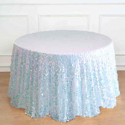 Sequin Round Tablecloth 120" Iridescent Blue - Big Payette Seamless Table Cover
