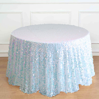 Sequin Round Tablecloth 120" Iridescent Blue - Big Payette Seamless Table Cover