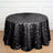Black sequin tablecloth on a round table, elegant for events and parties.