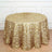 Gold sequin tablecloth with round shape and elegant design.