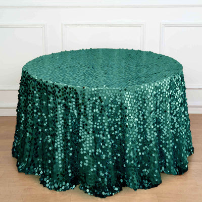 Sequin Round Tablecloth 120" Hunter Emerald Green - Big Payette Seamless Table Cover