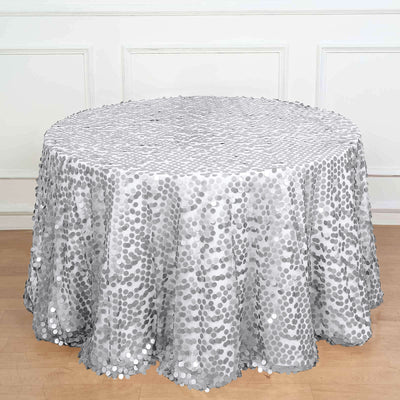 Silver sequin tablecloth on a round table