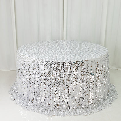 Sequin Round Tablecloth 132" Silver - Big Payette Table Cover