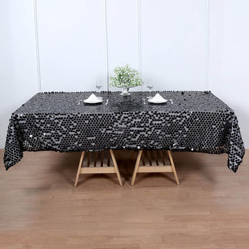 Black Seamless Big Payette Sequin Rectangle Tablecloth 60"x102"