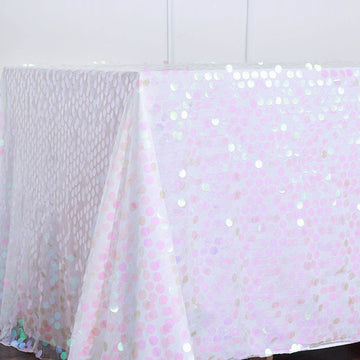Add Elegance and Sparkle to Your Event with the Iridescent Seamless Big Payette Sequin Rectangle Tablecloth