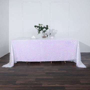 Iridescent Seamless Big Payette Sequin Rectangle Tablecloth 90"x132" - Add Glamour to Your Event Décor