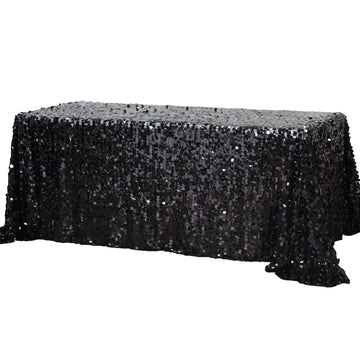 Black Seamless Big Payette Sequin Rectangle Tablecloth 90"x132"