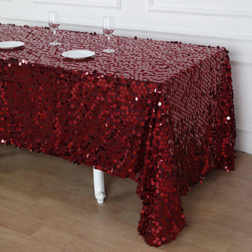 Experience Luxury with the Burgundy Seamless Big Payette Sequin Rectangle Tablecloth