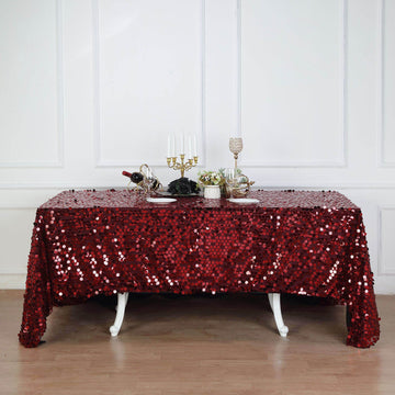 Add Elegance to Your Event with the Burgundy Seamless Big Payette Sequin Rectangle Tablecloth