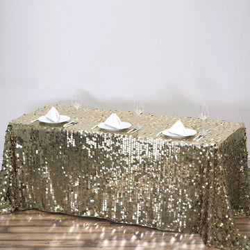 Champagne Seamless Big Payette Sequin Rectangle Tablecloth Premium 90"x156"