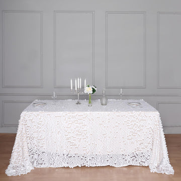 Elegant White Seamless Big Payette Sequin Rectangle Tablecloth