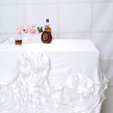 Why Choose Our White Seamless Large Rosette Rectangular Lamour Satin Tablecloth?