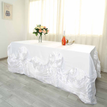 Create Unforgettable Memories with Our White Seamless Large Rosette Rectangular Lamour Satin Tablecloth