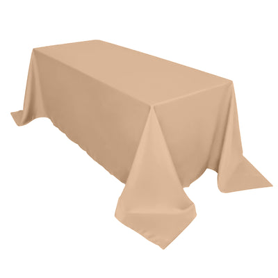 Beige tablecloth draped elegantly over a rectangular table