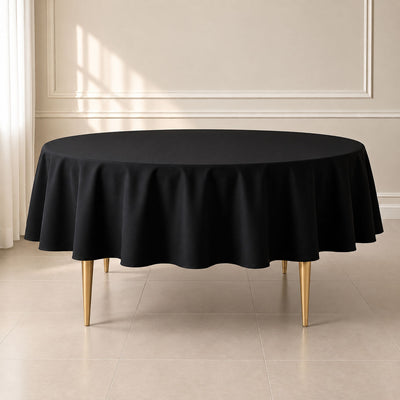 Polyester Round Tablecloth 90" Black with Durable Finish - Perfect for Events & Parties